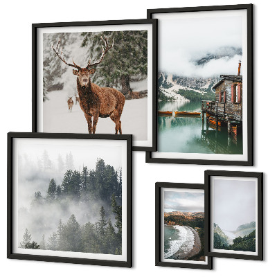 Set of 5 wall art pieces Nature wildlife mountains