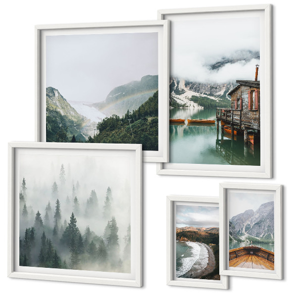 Framed photo set Mountain landscapes, houses, water