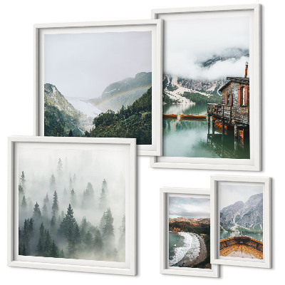 Framed photo set Mountain landscapes, houses, water
