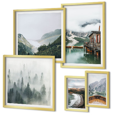 Framed photo set Mountain landscapes, houses, water