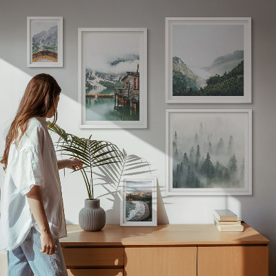 Framed photo set Mountain landscapes, houses, water