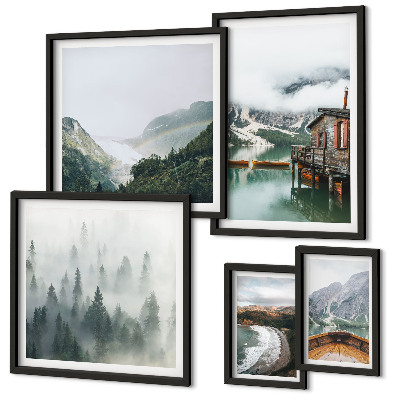 Framed photo set Mountain landscapes, houses, water