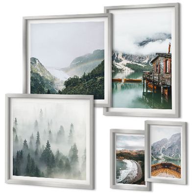 Framed photo set Mountain landscapes, houses, water