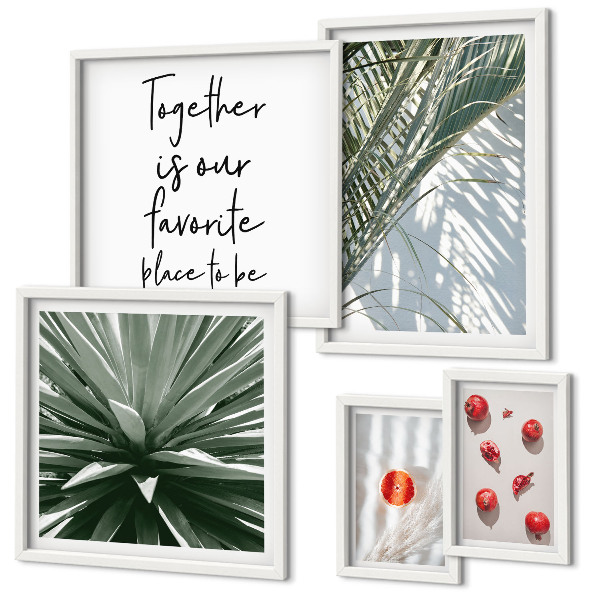 Set of 5 wall art pieces Boho style, plants, fruits, tropics