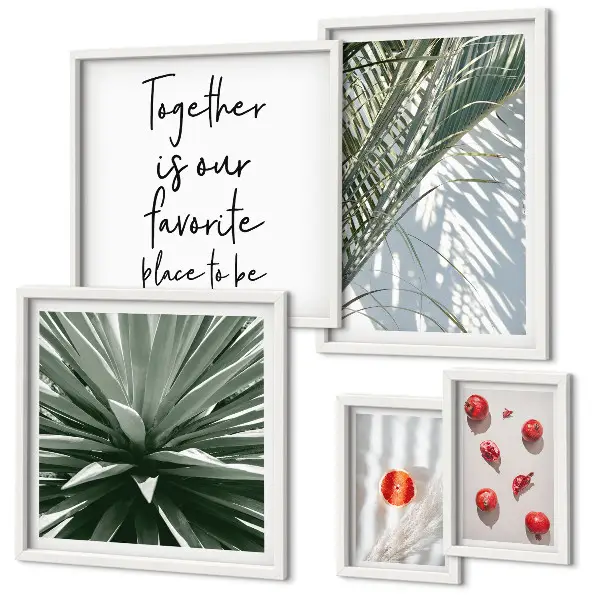 Set of 5 wall art pieces boho style tropical plants and fruits theme