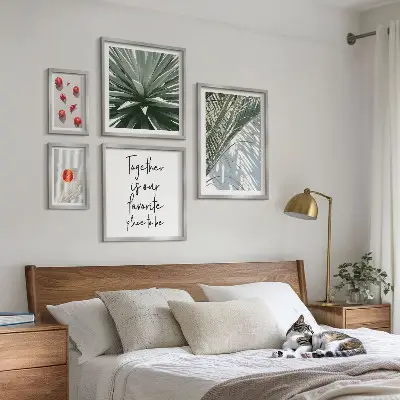 Set of 5 wall art pieces boho style tropical plants and fruits theme