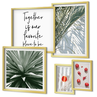 Set of 5 wall art pieces Boho style, plants, fruits, tropics