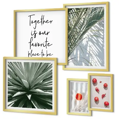 Set of 5 wall art pieces boho style tropical plants and fruits theme