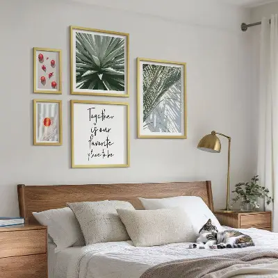 Set of 5 wall art pieces boho style tropical plants and fruits theme