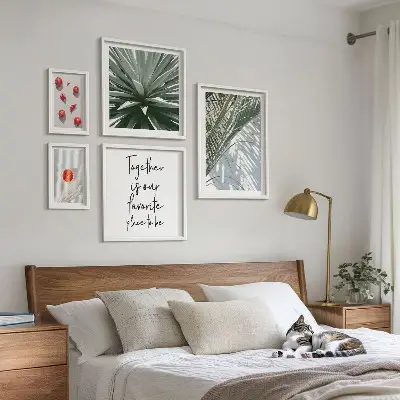 Set of 5 wall art pieces boho style tropical plants and fruits theme