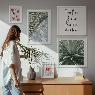 Set of 5 wall art pieces boho style tropical plants and fruits theme