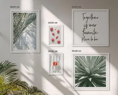 Set of 5 wall art pieces boho style tropical plants and fruits theme