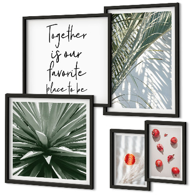 Set of 5 wall art pieces Boho style, plants, fruits, tropics