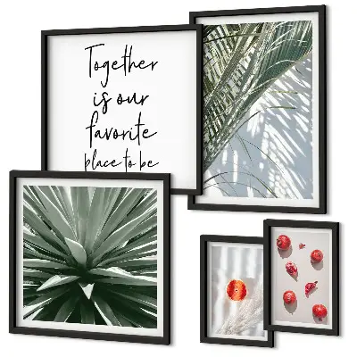 Set of 5 wall art pieces boho style tropical plants and fruits theme