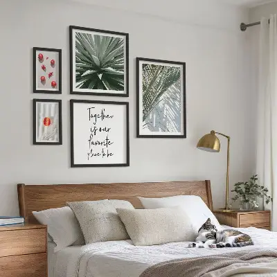 Set of 5 wall art pieces boho style tropical plants and fruits theme