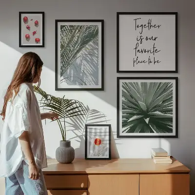 Set of 5 wall art pieces boho style tropical plants and fruits theme