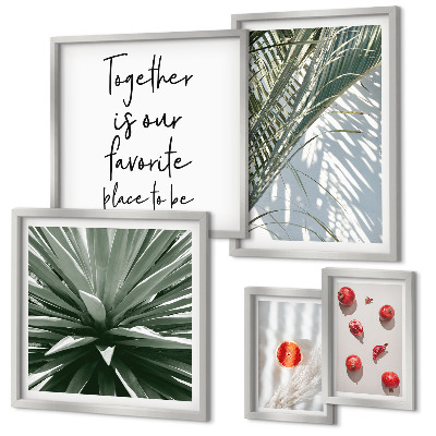 Set of 5 wall art pieces Boho style, plants, fruits, tropics