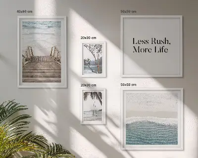 Framed photo set beaches, peace, and sea views