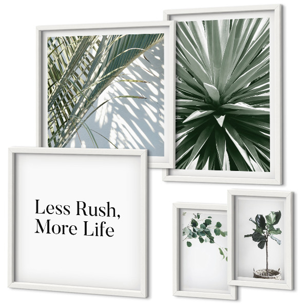 Set of 5 wall art pieces Green leaves modern decorations