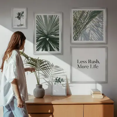 Set of 5 modern green leaf wall art pieces modern wall decorations