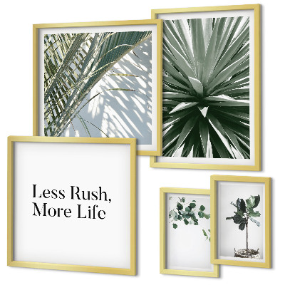 Set of 5 wall art pieces Green leaves modern decorations