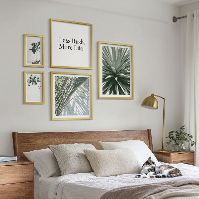 Set of 5 wall art pieces Green leaves modern decorations