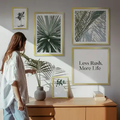 Set of 5 modern green leaf wall art pieces modern wall decorations