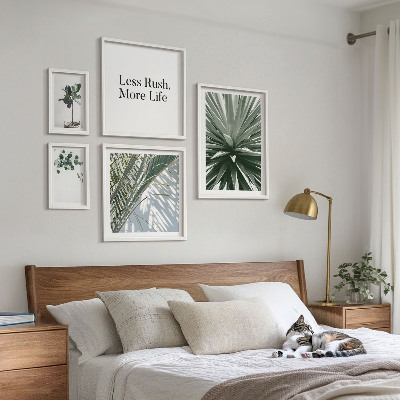 Set of 5 wall art pieces Green leaves modern decorations