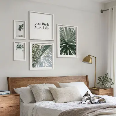 Set of 5 modern green leaf wall art pieces modern wall decorations