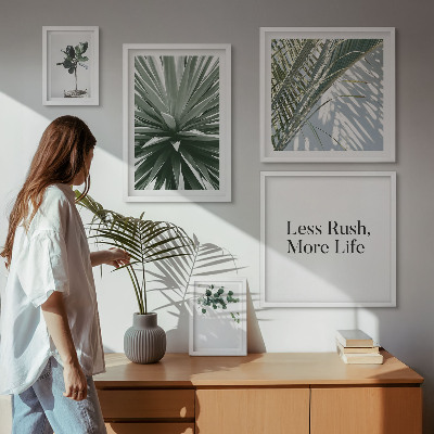Set of 5 wall art pieces Green leaves modern decorations