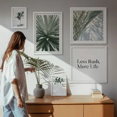 Set of 5 modern green leaf wall art pieces modern wall decorations