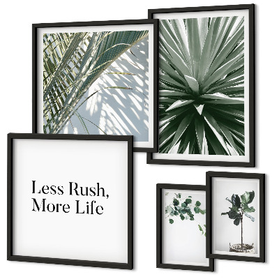 Set of 5 wall art pieces Green leaves modern decorations