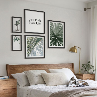 Set of 5 wall art pieces Green leaves modern decorations