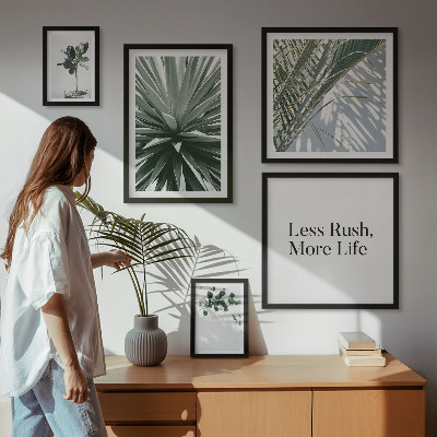 Set of 5 wall art pieces Green leaves modern decorations