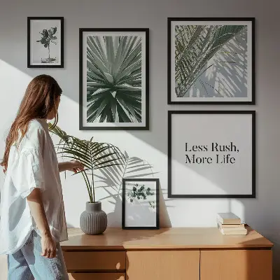 Set of 5 modern green leaf wall art pieces modern wall decorations