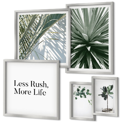 Set of 5 wall art pieces Green leaves modern decorations
