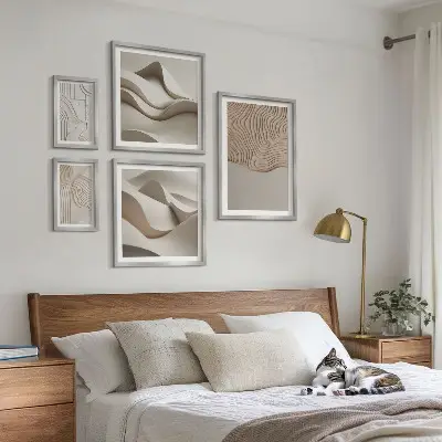 Set of 5 wall art pieces with abstract beige patterns