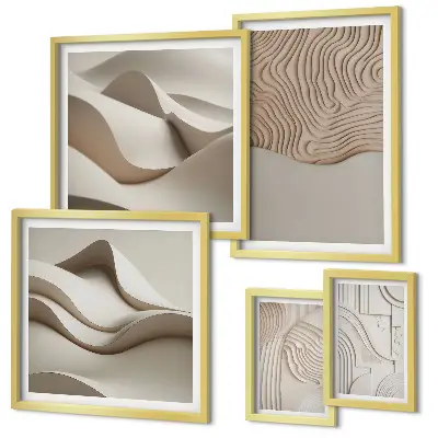 Set of 5 wall art pieces with abstract beige patterns