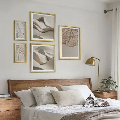 Set of 5 wall art pieces with abstract beige patterns