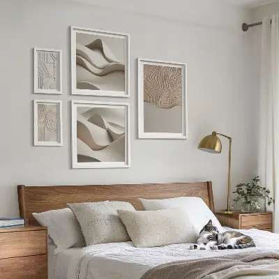 Set of 5 wall art pieces with abstract beige patterns