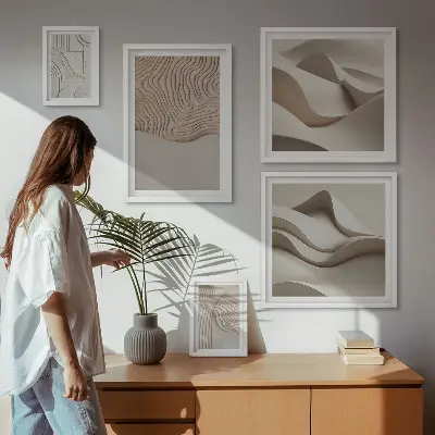 Set of 5 wall art pieces with abstract beige patterns