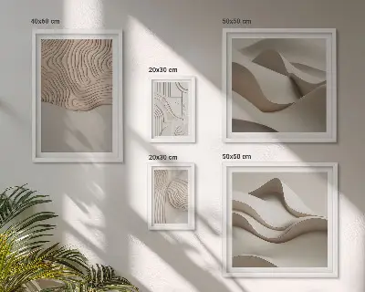 Set of 5 wall art pieces with abstract beige patterns