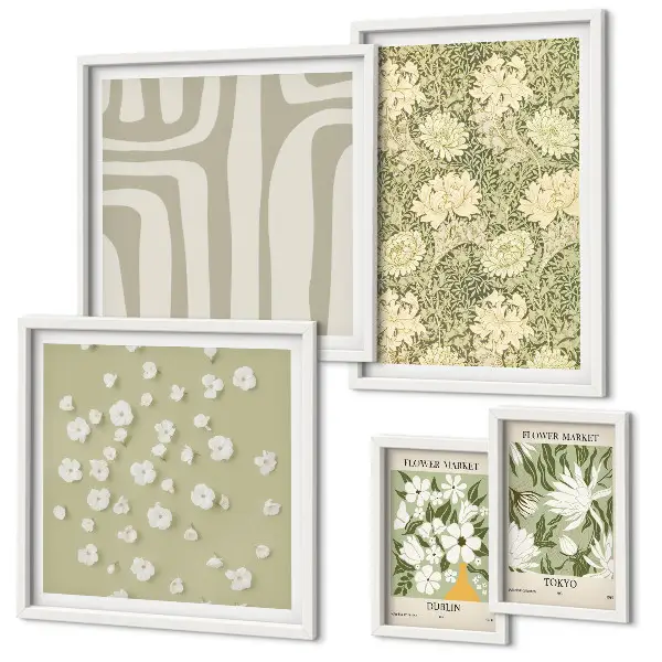 Boho floral gallery wall art set botanical plant and flower design
