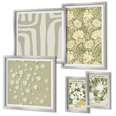 Boho floral gallery wall art set botanical plant and flower design