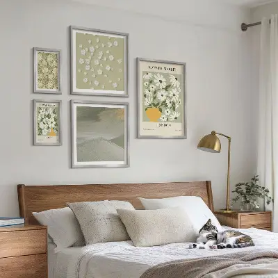 Set of 5 floral urban motif wall art pieces 