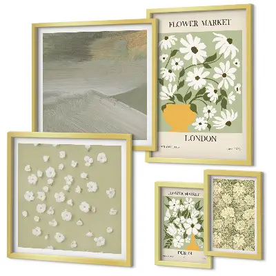 Set of 5 floral urban motif wall art pieces 