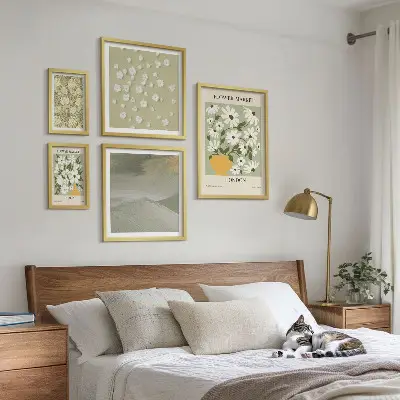 Set of 5 floral urban motif wall art pieces 