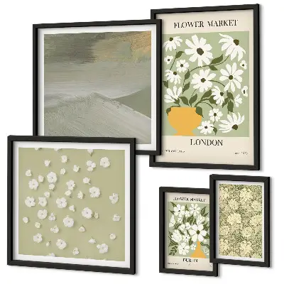 Set of 5 floral urban motif wall art pieces 