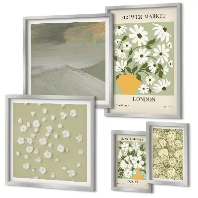 Set of 5 floral urban motif wall art pieces 