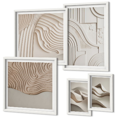 Framed photo set Abstract beige-white structures